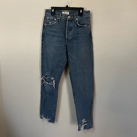 AGOLDE | Classic Jamie High-Rise Tapered Distressed Wash Denim Jeans | Size 25 - Picture 4 of 16